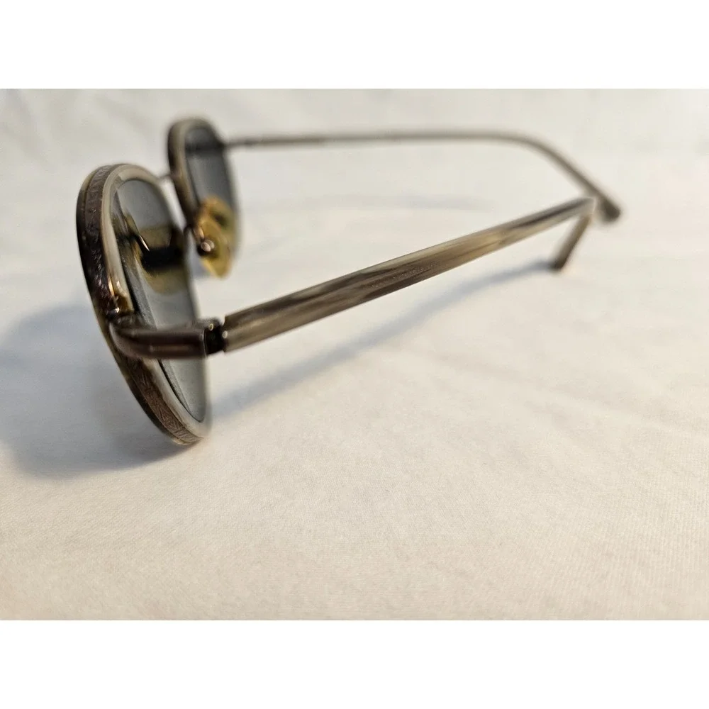 Brooks Brothers Womens Oval Sunglasses Grey Brown Woodgrain‎ Pattern M CE